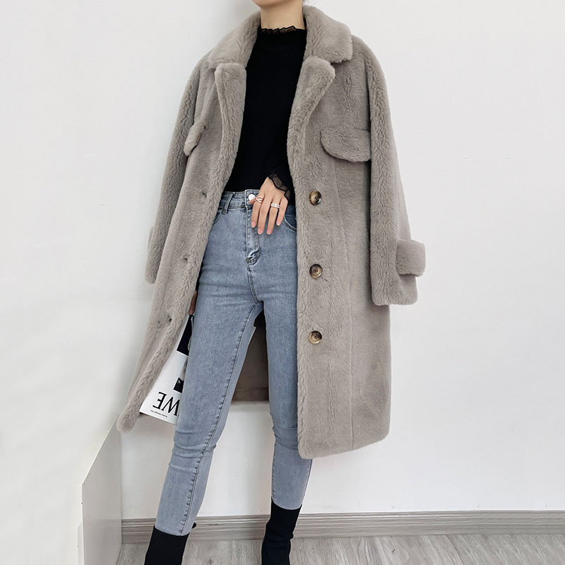 Discount Dark Grey Peacoat Suppliers –  22T017 Sheep Fur Cloths Pure Woollen Garment  Ladies Teddy Winter Coat  – MeWell