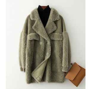 22T003 Real Sheep Shearing Fluffy Wool Fur Coat Mid-Length Lamb Fur Coat