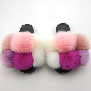 Latest Hot Products pompom fur slides women wholesale fur slides for women
