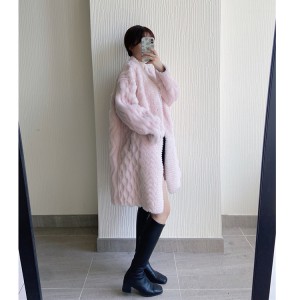 22J022 Long Plush Cutting Pattern over Coat Women Composite Fur Wool Fur Coat