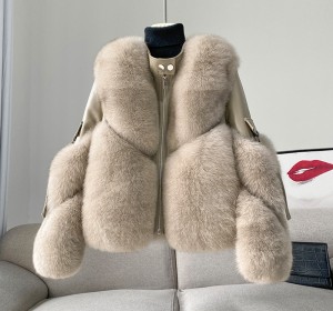228FC016 2022 winter ladies real fox fur jacket genuine sheep leather coat
