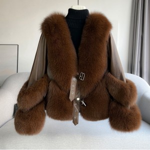 228FC015 2022 winter ladies real fox fur jacket genuine sheep leather coat with fox fur female fashionable fur jackets