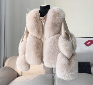228FC016 2022 winter ladies real fox fur jacket genuine sheep leather coat