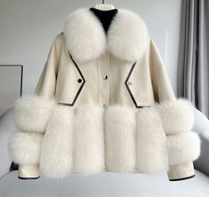 228FC010 Hot Selling Women Winter Coat Fox Fur Motorcycle Jacket Temperament Fox Fur Coat