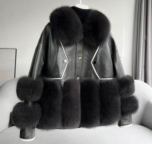 228FC010 Hot Selling Women Winter Coat Fox Fur Motorcycle Jacket Temperament Fox Fur Coat
