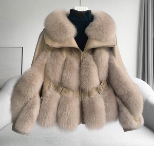 228FC025 Winter Coat Genuine Sheepskin Leather Jacket Real Fox Fur Coat