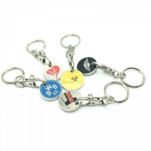 Chinese factory customized high-quality metal euro coins, supermarket shopping cart token, trolley printing coin keychain
