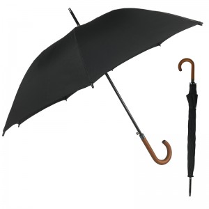 Wholese Business Umbrella J Wood Handle Straight Umbrella With Custom logo printing