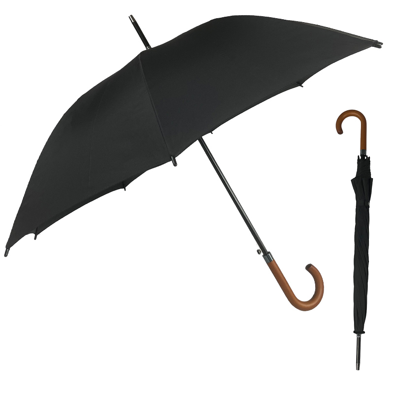 Top Suppliers Sun Umbrella - Wholese Business Umbrella J Wood Handle Straight Umbrella With Custom logo printing  – Hoda