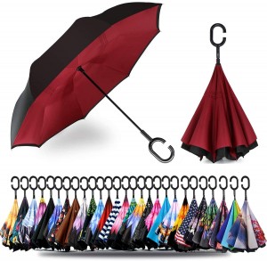 Sıcak Satış Yeni Ürünler Stok Özel Çift Katmanlı İçten Dışa C Şeklinde Kolu logo baskılar ile ters Ters Şemsiye