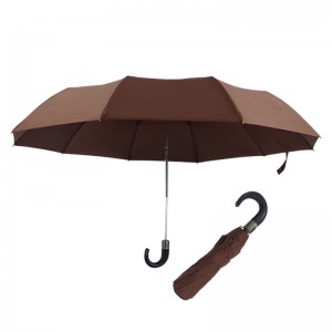 10 ribs 3 folding umbrella with PU leather handle