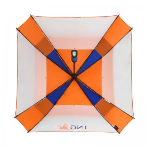 Neliönmuotoinen golfsateenvarjo tuulenpitävällä tuuletuksella