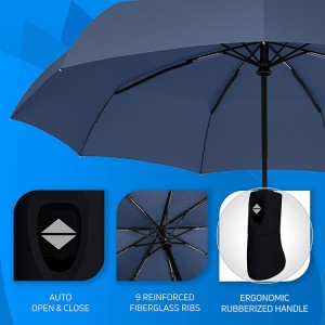 Στοιχείο καυτού πωλήσεων Amazon, πτυσσόμενη ισχυρή αντιανεμική ομπρέλα ταξιδιού τριών αναδιπλούμενη ομπρέλα