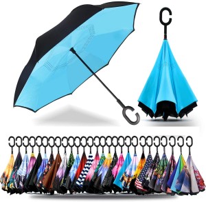 Hett säljande nya produkter Lager Custom Dubbellager Insidan Ut C Shape Handtag inverterat omvänt paraply med logotyptryck