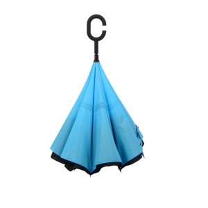 Hot Selling New Products Stock Custom Double Layer Inside Out C Shape Handle inverted Reverse Umbrella with logo prints