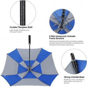 Umbrella Lag luam wholesale Custom Logo High Quality Loj Ob Chav Canopy Vented Windproof Tsis Siv Neeg Qhib Ncaj Golf Umbrella