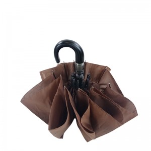 10 ribber 3 sammenleggbar paraply med håndtak i PU-skinn