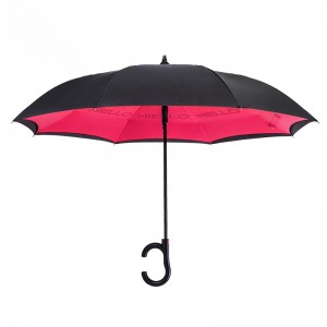 Basic type windproof automatic reverse umbrella for car with C handle double layer fabric