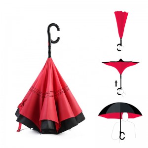 Osnovni tip vjetrootpornog automatskog kišobrana za auto sa C ručkom od dvoslojne tkanine