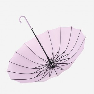 ODM OEM me porosi 23”*16K 9 ngjyrash ombrellë transparente e drejtë me printim të lirë me dorezë grep lëkure PU