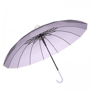 ODM OEM custom 23”*16K 9 color cheap printed transparent straight umbrella with PU leather hook handle