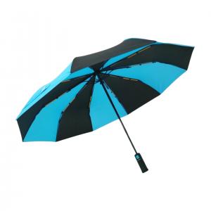 Trīs reizes salokāms automātiskais lietussargs ar LED kabatas lukturīti