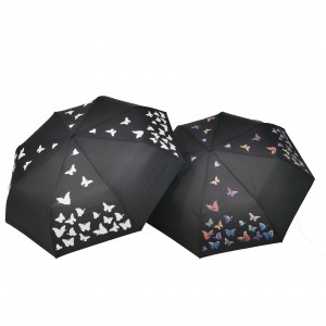 Magic color changing three folding umbrella