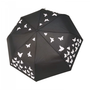 Tri-folding umbrella with color changing printing