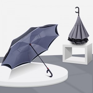 Inuti heltryck dubbellager manuellt öppet omvänt inverterat C-handtag paraply för bil