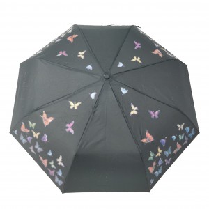 Tri-folding umbrella with color changing printing