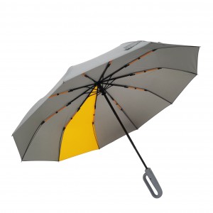 Parapluie compact pliable à trois poignées avec crochet de mise à niveau