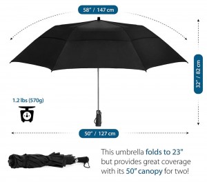 Ovida Didelio dydžio du sulankstomi oro ventiliaciniai vėjo nepraleidžiantys sulankstomi golfo skėtis automatiniai 2 kartus audros skėtis skėtis su oro ventiliacija