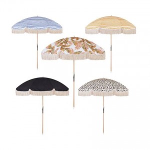 Aangepaste leverancier goedkope houten witte tuin parasol voor buiten met kwastjes