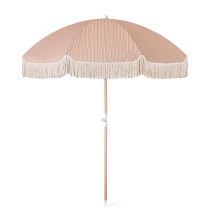 Персонализиран доставчик евтин дървен бял градински открит плажен чадър с пискюли