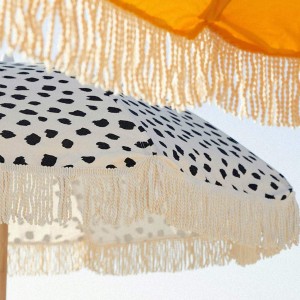 OEM Factory for Premium Beach Umbrella - Customized supplier cheap wooden white garden outdoor beach umbrella with tassels  – Hoda