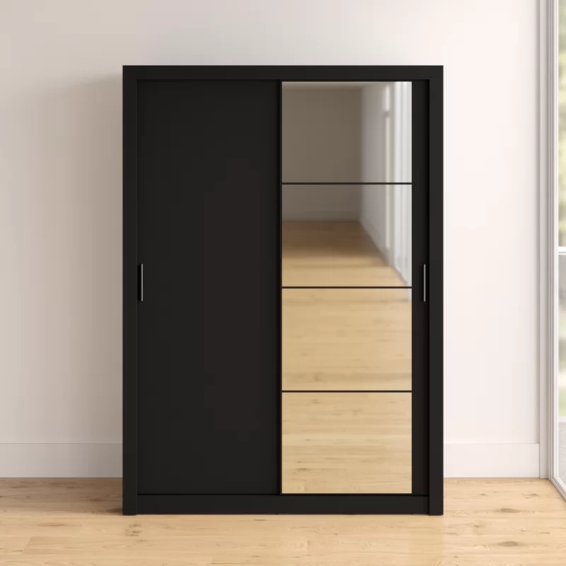 Wholesale Bedroom Home Furniture Laminated Particle Board black Wardrobe with Mirror
