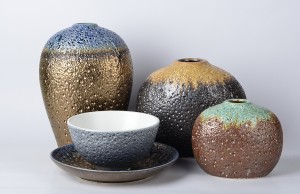 Metal glazed stoneware vases, stoneware vases