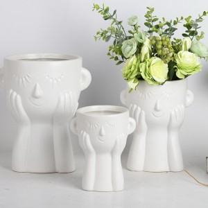 Face shape ceramic flower pot, head shape ceramic flower planter