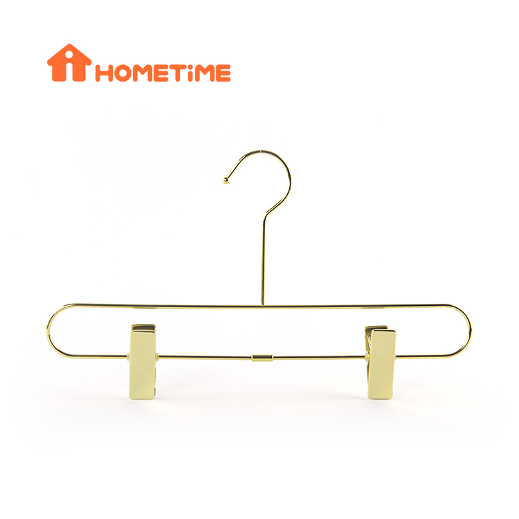 Shiny Gold Metal Hanger for Pants with Adjustable Clips