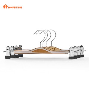 China Aluminium Hanger Manufacturers –  2021 Hot Sale Laminated Wooden Pants Hangers with Adjustable Metal Clips – Lipu