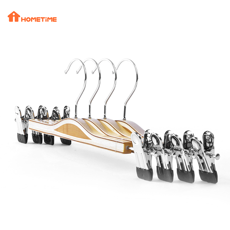 2021 Hot Sale Laminated Wooden Pants Hangers with Adjustable Metal Clips