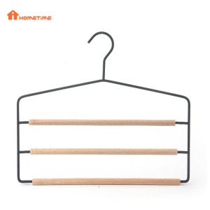 China Wholesale Cord Hangers Factory –  Multifunctional Metal 3 Layers Pant Tie Hanger with Natural Wood Bar – Lipu