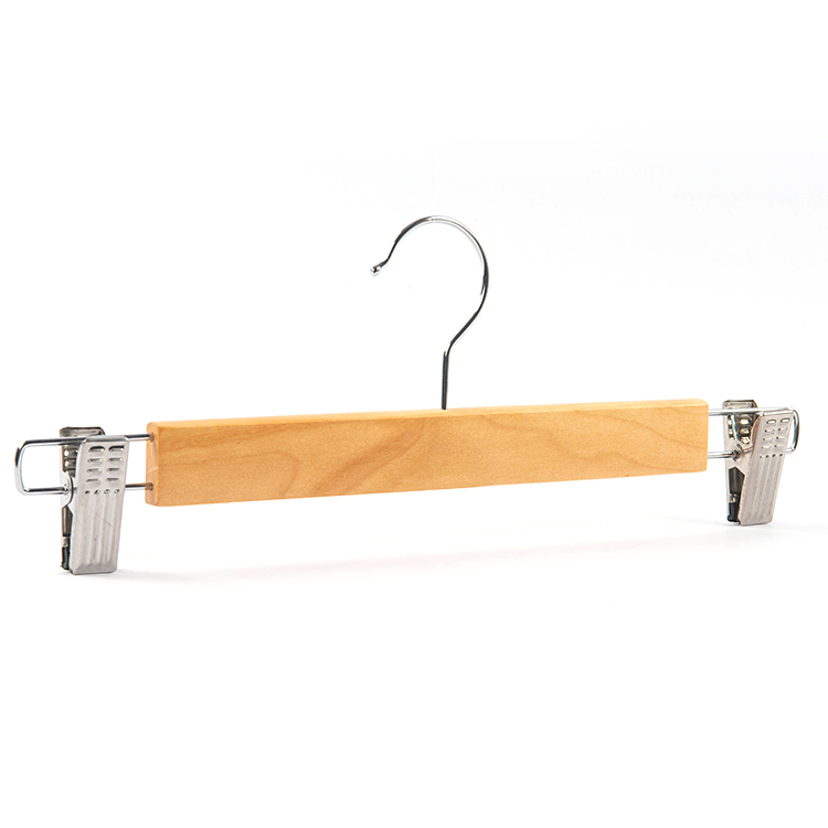 China Wholesale Clothes Hanger Manufacturer –  Wholesale Wooden Pants Hanger Cheap Pants Rack with Metal Clips – Lipu