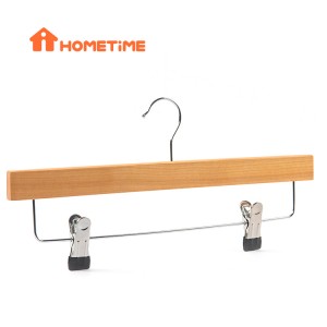 China Wonder Hangers Suppliers –  Retail Hangers Factory Natural Wood Pant Hangers With Metal Hook and Clips – Lipu
