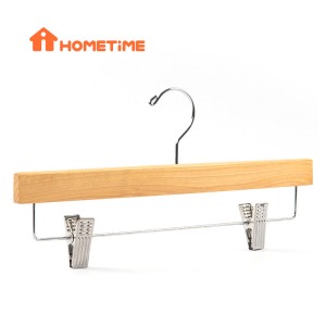 China Flocked Hangers Manufacturers –  Natural Wooden Bottom Hangers for Hanging Pant Jeans Skirts with Clips – Lipu