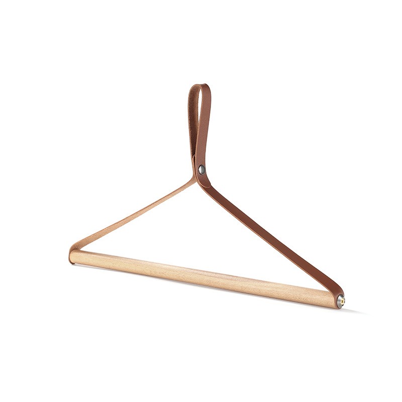Faux Leather Camping Hanging Rack Beech Wood Towel Clothes Hanger Wooden Clothes Drying Rack For Outdoor