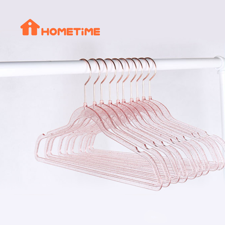 Hot Sale Space Saving China Thin Hanger Pink Clear Plastic Clothes Hangers