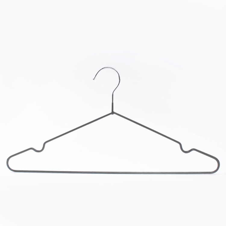 ໂລຫະໜັກ PVC ເຄືອບສີເທົາ Hanger ທີ່ມີ Notch ຕ້ານການເລື່ອນ