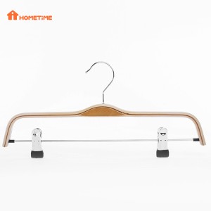 China Wholesale Dress Hanger Factory –  Hot Sale Laminated Wooden Pants Hangers with Adjustable Clips in Natural color – Lipu