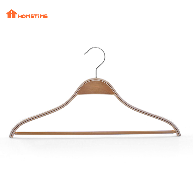 Wholesale Shirt Hanger Factory –  Laminated Wooden Clothes Hangers with Silicone Rubber Antiskid and Pant Bar – Lipu